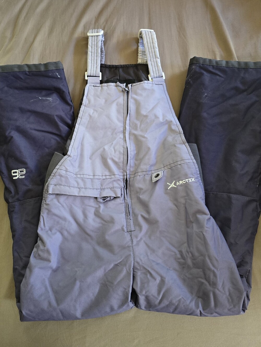 Arctix Youth Medium 10/12 Insulated Snow Bibs Ski Pants Grey Purple Overalls